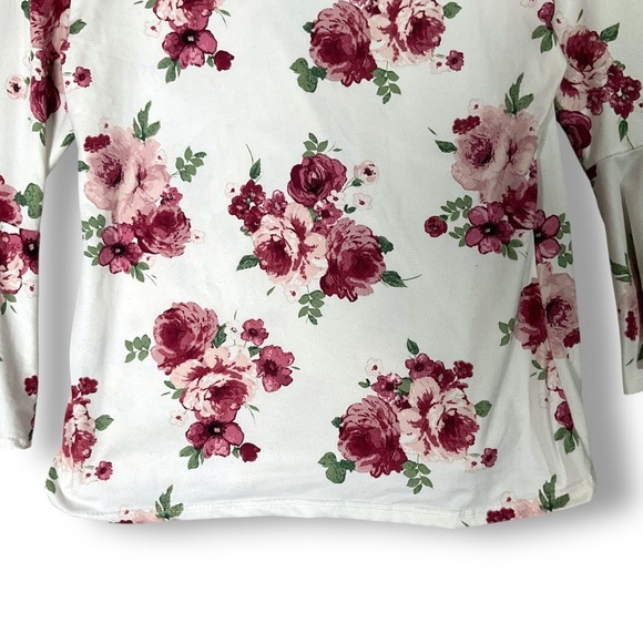 Pinc Floral Wrap Top Sz XL V Neck Long Sleeve Ruffle Peony Y2K 90's Stretch - Picture 11 of 14